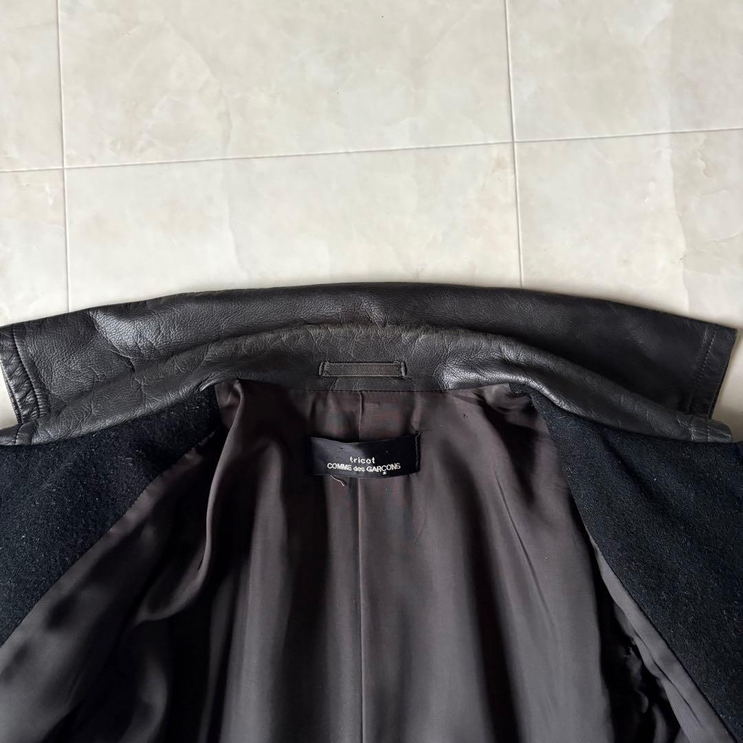 tricot COMME des GARCONS 襟レザーウールコート 黒L相当 - メルカリ