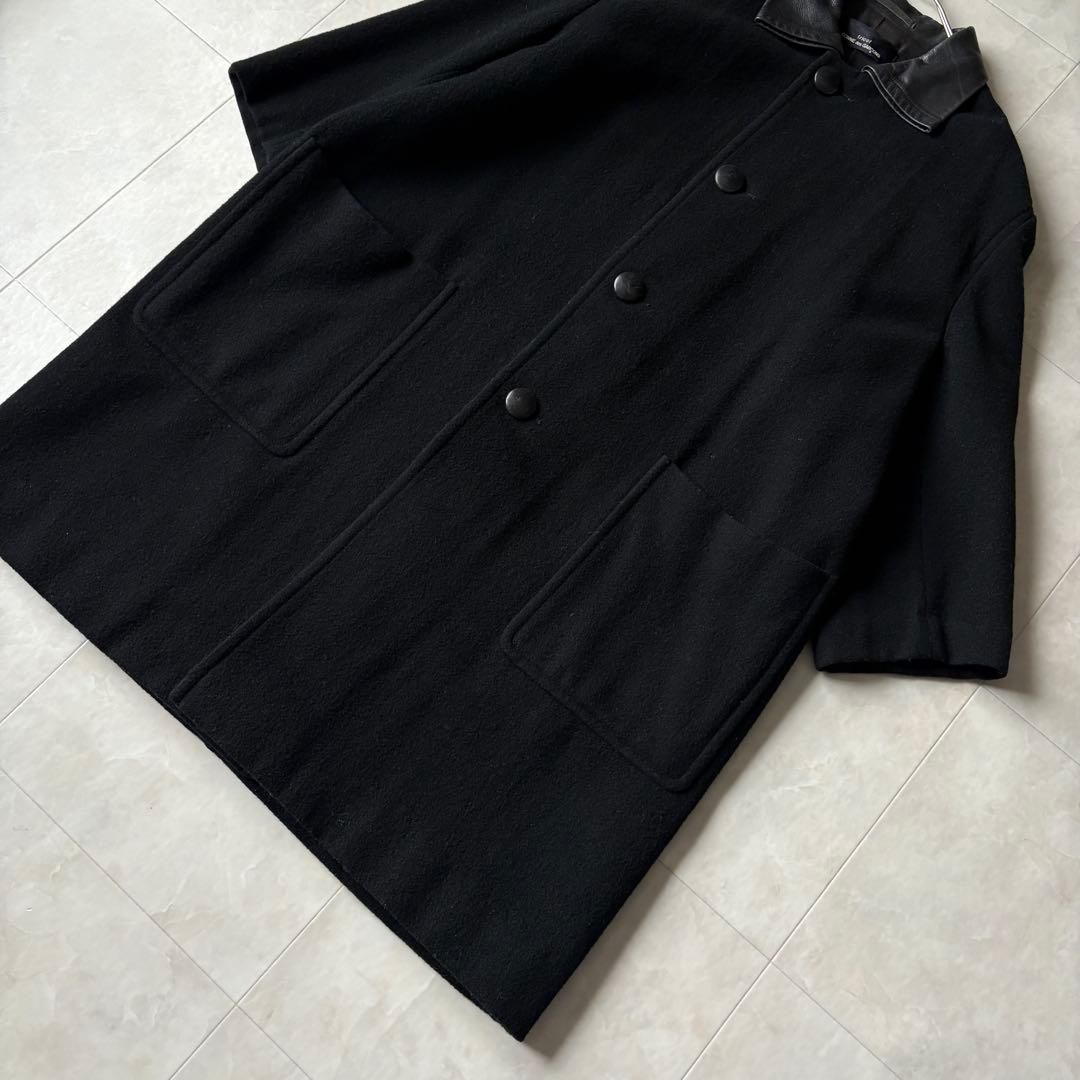 tricot COMME des GARCONS 襟レザーウールコート 黒L相当 - メルカリ