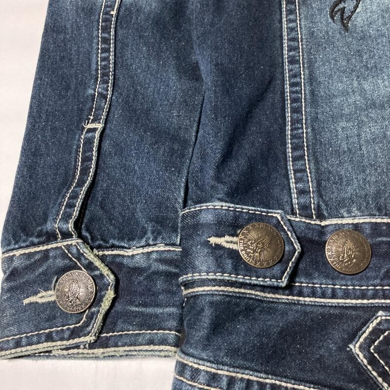 BLACK FLAME☆背スカル&ロゴ刺繍 ヴィンテージ デニムツナギ 15.5