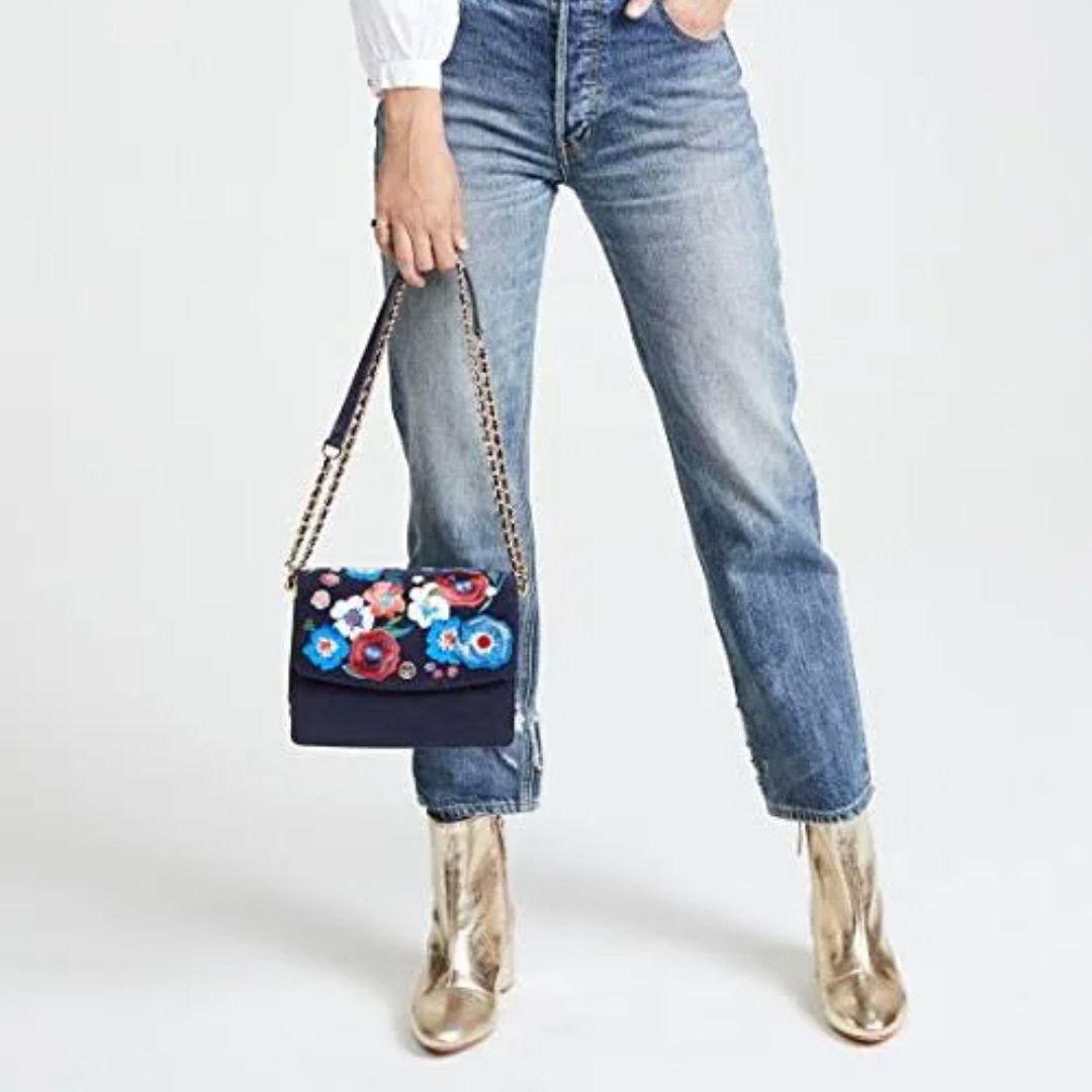 に*む様 トリーバーチ チェーンショルダーバッグ パーカー 刺繍 花柄