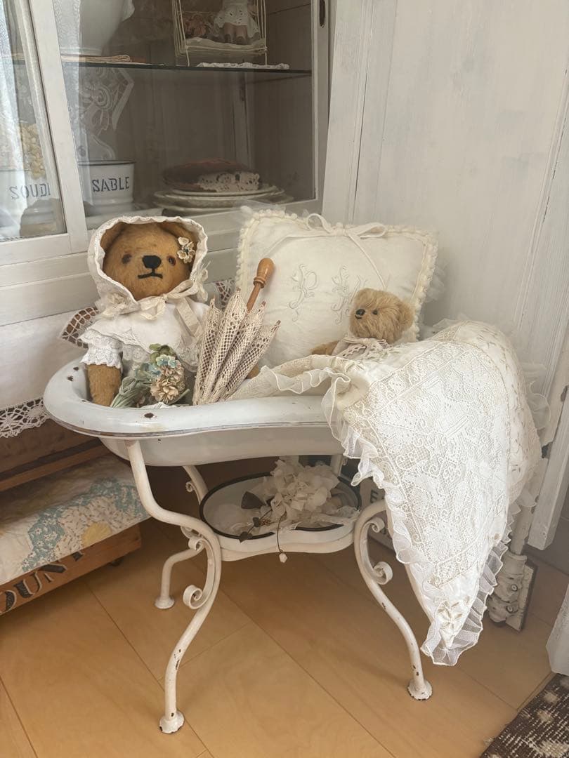 アンティーク ホーローベビーバス 野バラ柄 蓋つき 希少❣️ ありんこ