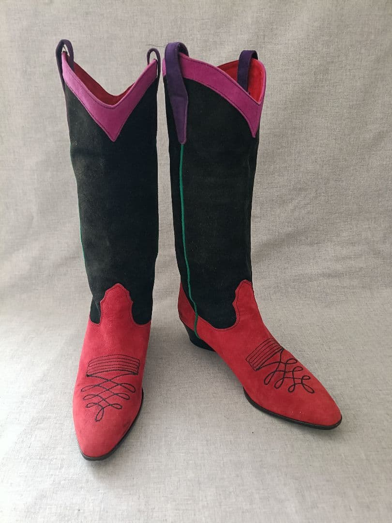 ヴィンテージ 80年代 カラフルスエード ウエスタンブーツ 22〜22.5cm