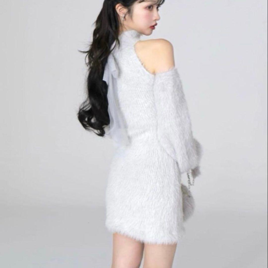 M Me Eme バックリボンシャギーニットミニワンピース - メルカリ