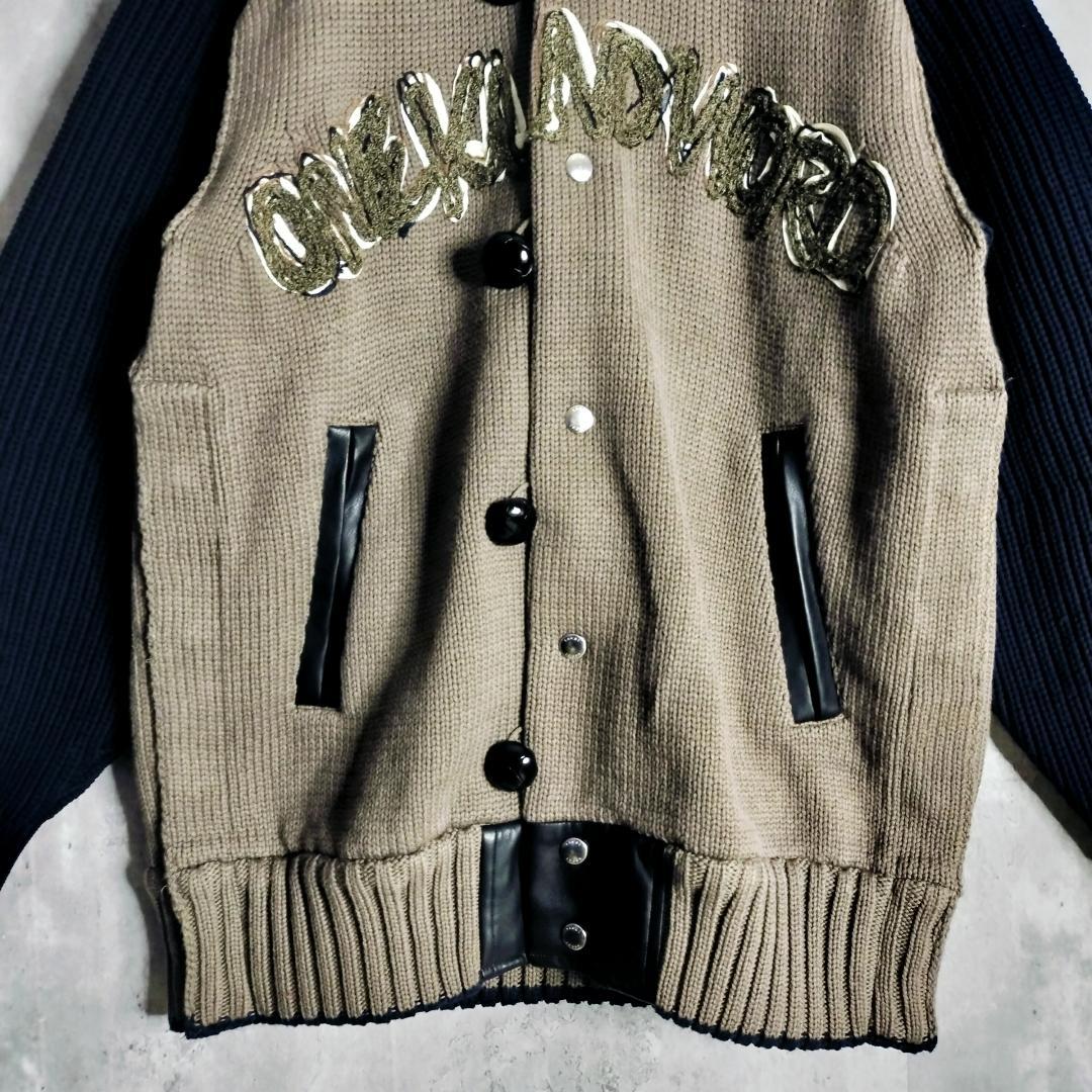 極美品☆sacai エリックヘイズ 刺繍 ニットブルゾン スタジャン レザー