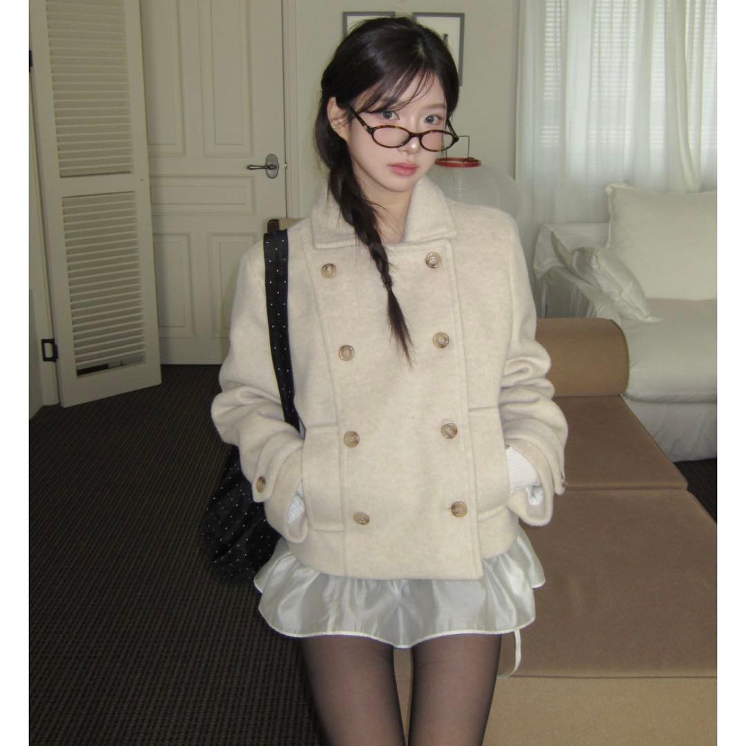 amood modimood ダブルカラー ウール ハーフ コート - メルカリ