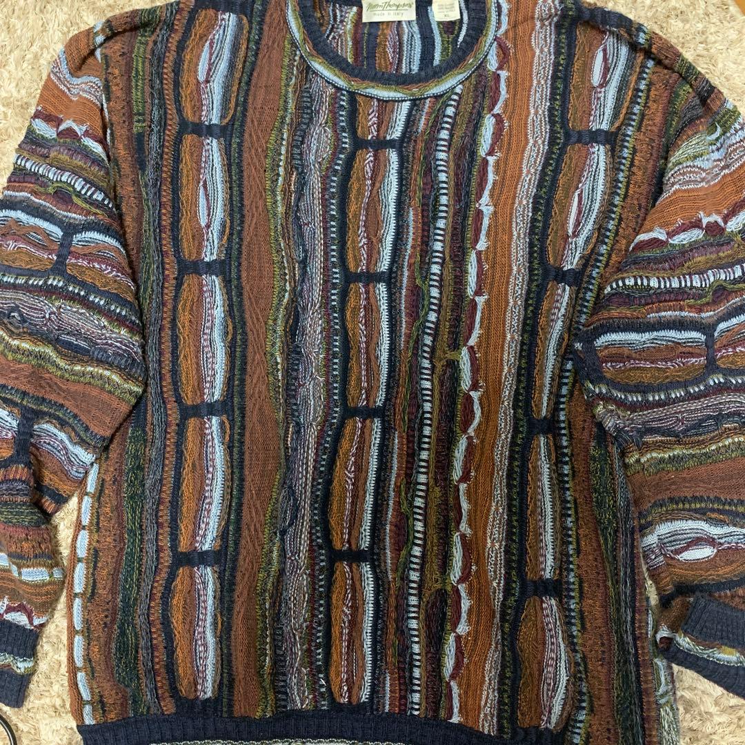イタリア製】90s 3Dニットセーター オーバーサイズ 総柄ニット XL 古着