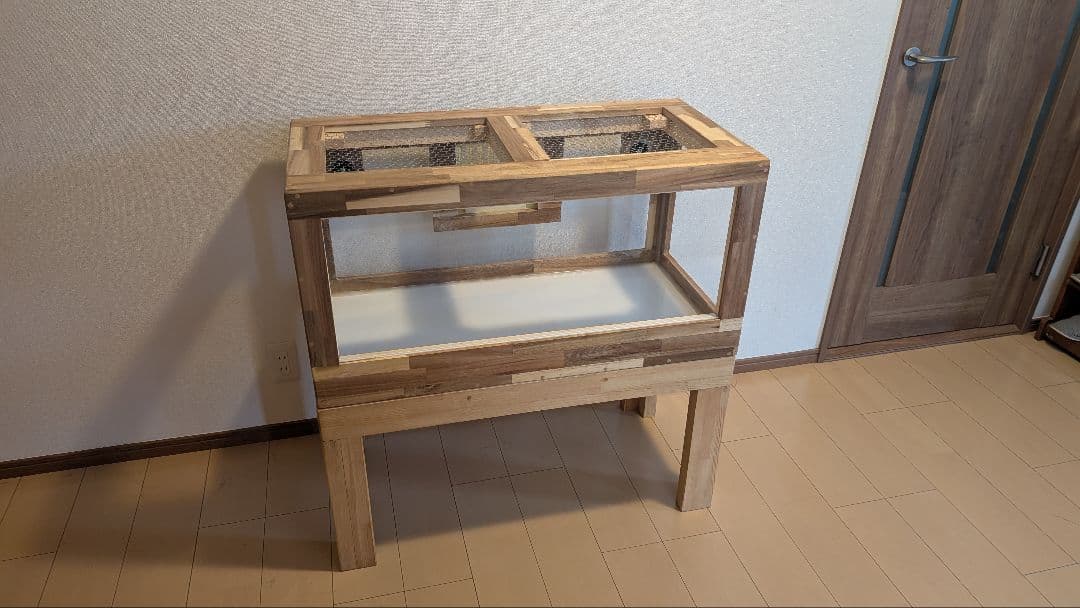 アカシア集成材15ミリ幅90縦45奥行45全面アクリル板仕様 蜜蝋オイル