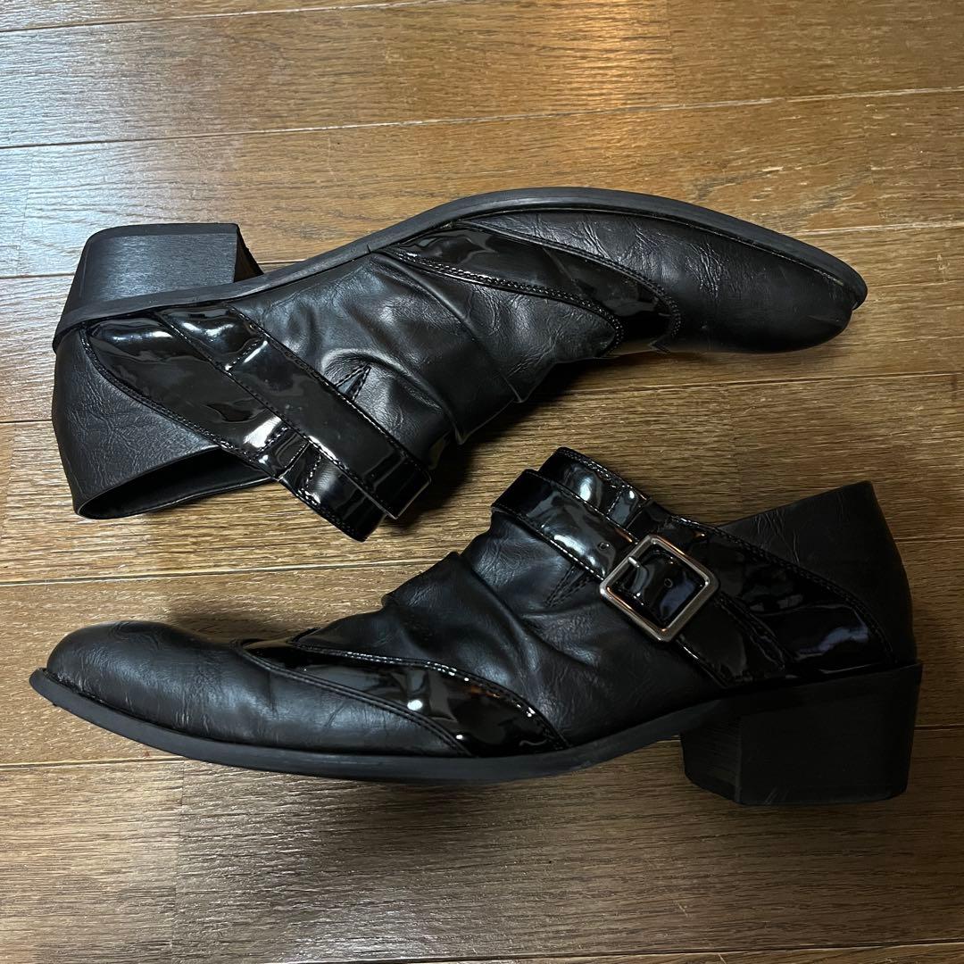 00s vkei アーカイブブラックレザー バックルブーツopium風グランジ