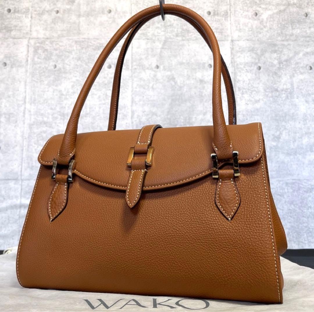 新品同様】WAKO 銀座和光 シボ革 レザー キャメルブラウン トート