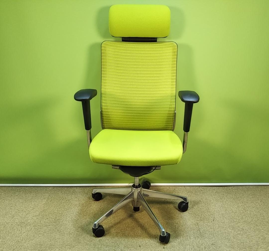 ah　オカムラ　コーラル　ライムグリーン　2018年 エクストラハイバック 中古 オカムラ コーラル（Choral） 背メッシュタイプ エクストラハイバック