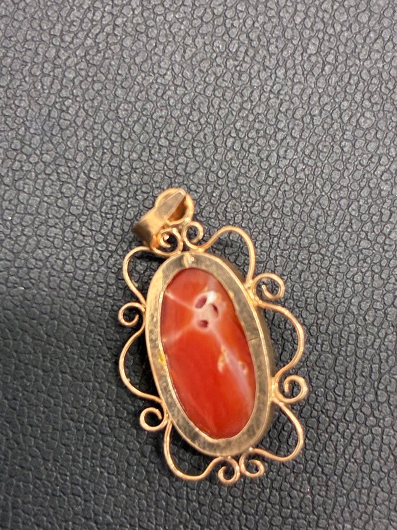 18K 刻印　赤色珊瑚オーバル型ペンダント　1.517g