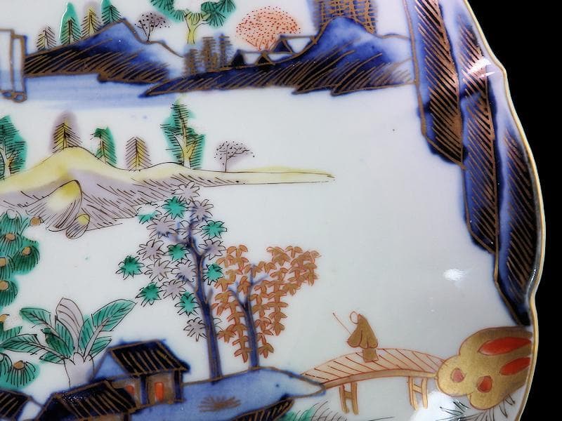 古伊万里 色絵 朝日に山水の図 7寸半皿 B295A-CQc