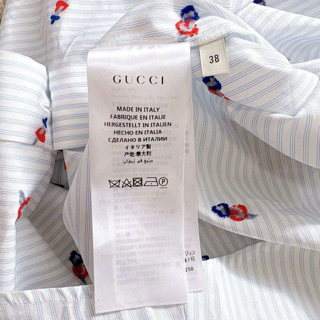 美品✨GUCCI ハート刺繍 リボン ブラウス シャツ ロゴボタン