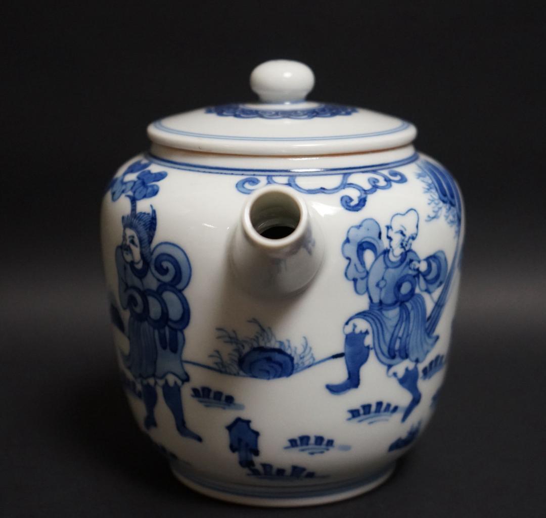 煎茶道具 大丸北峰作 染付青華人物図 鉄砲口 共箱☆時代物☆美品