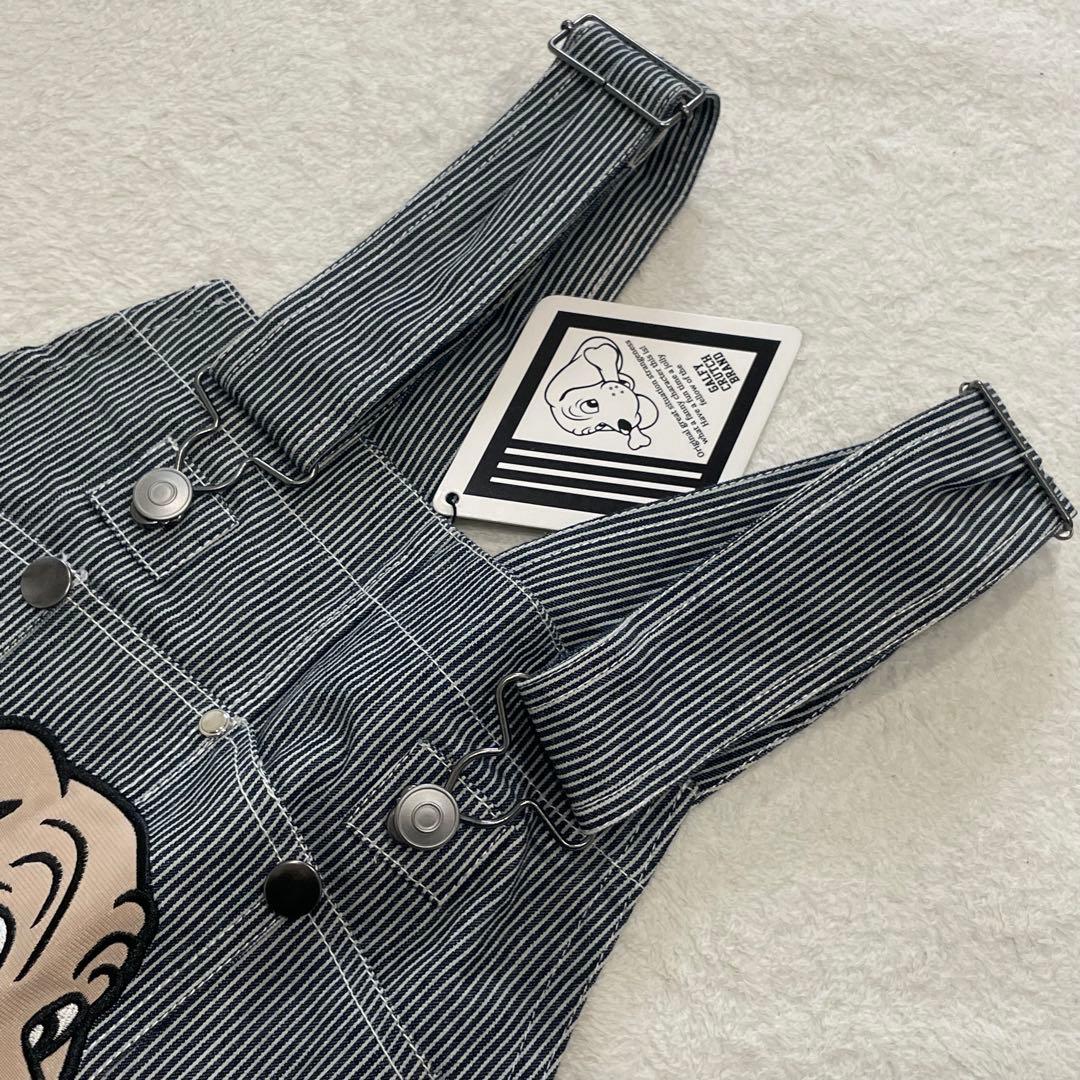 GALFY 石ちゃんオーバーオール デニム ワッペン ストライプ 犬 タグ