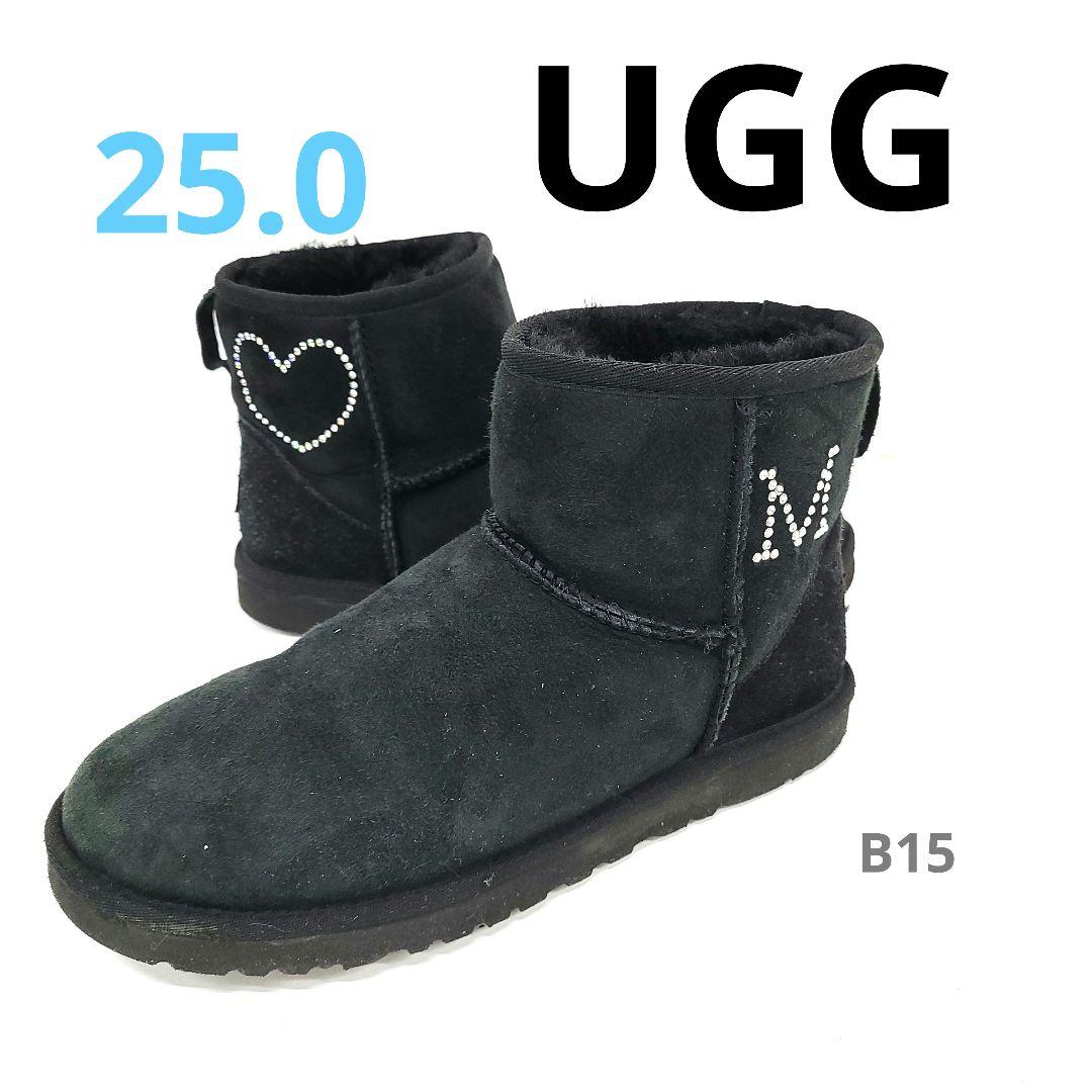 UGG スワロフスキーコラボムートンブーツ 25.0 ブラック イニシャル【M