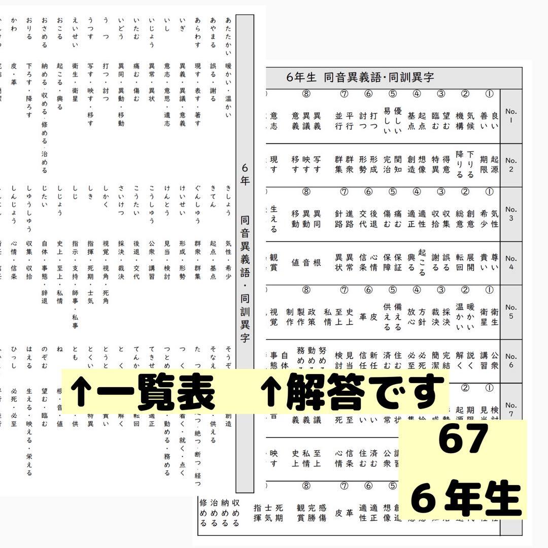 67 小学6年生 同音異義語 同訓異字プリント ドリル 漢字 中学受験国語