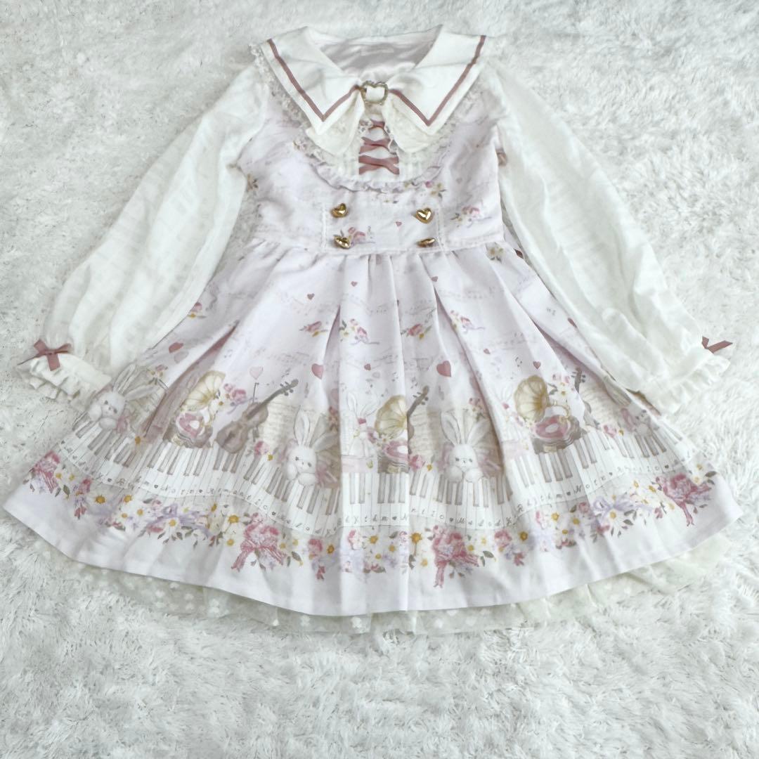 リズリサ】☆美品☆Melody bunny柄ワンピース オリジナル柄 FREE