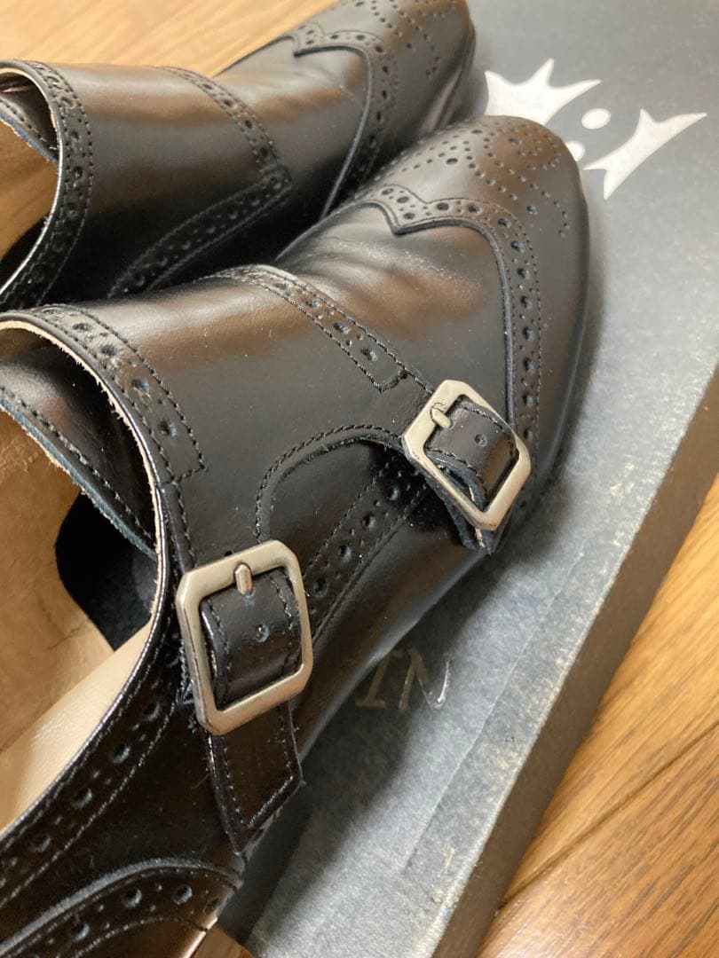 BONTRE ダブルモンクストラップウイングチップ メダリオンシューズ黒本