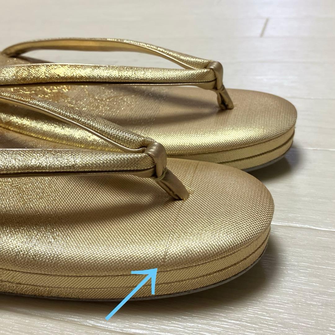 《未使用》佐賀錦　草履バッグセット　東京芝山　正絹　ゴールド　金糸
