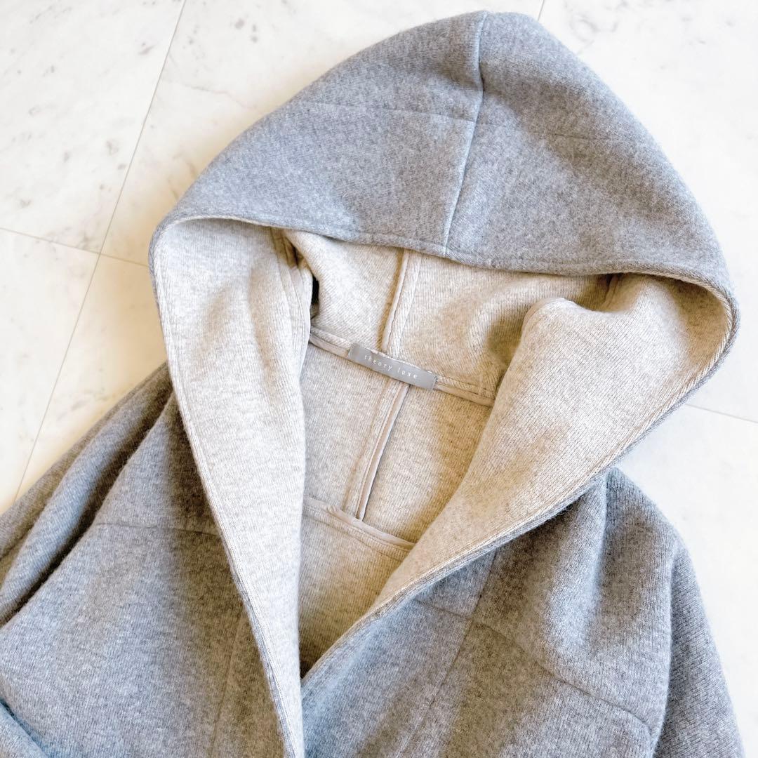 セオリーリュクス ウール混フーデットコート ニット バイカラー 38