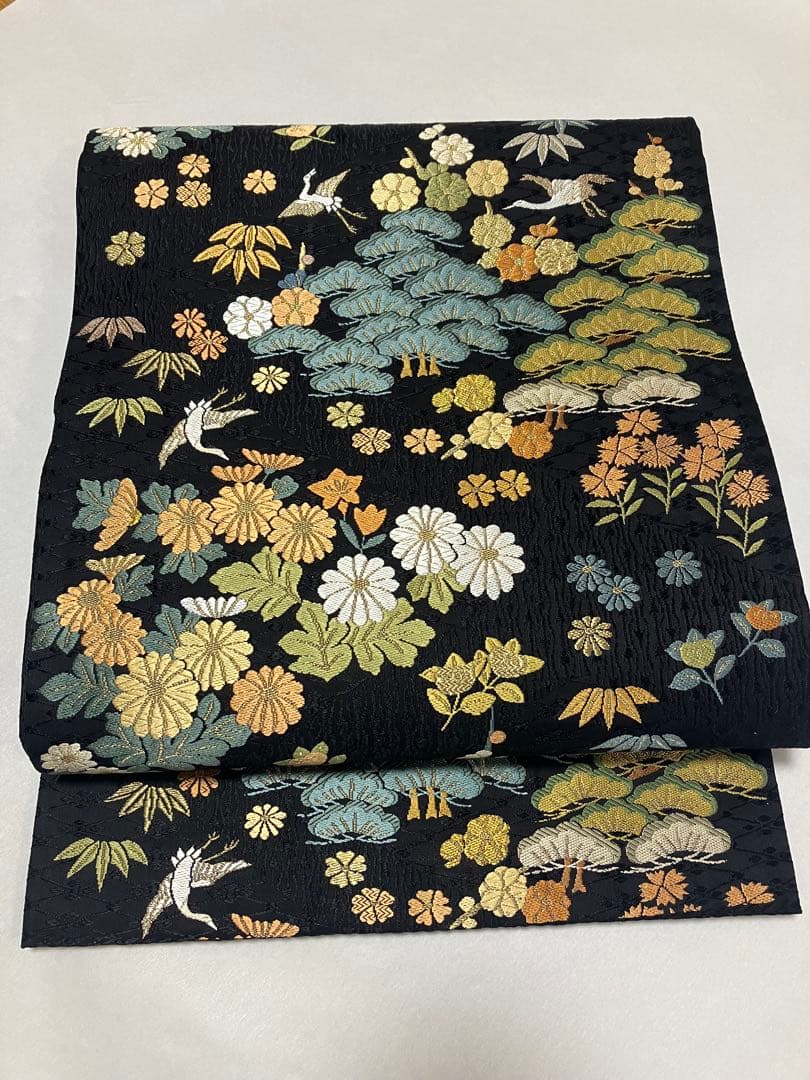 週末限定価格！］袋帯 松竹梅 鶴 吉祥文様 黒 六通柄 新品未使用品