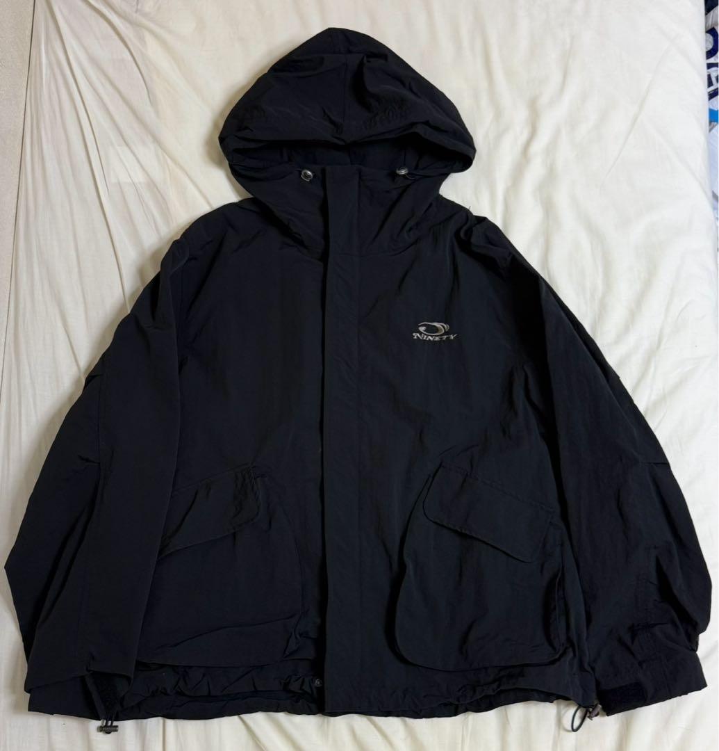 9090 ナイロンジャケット ブラック フード付きアウターXLサイズ