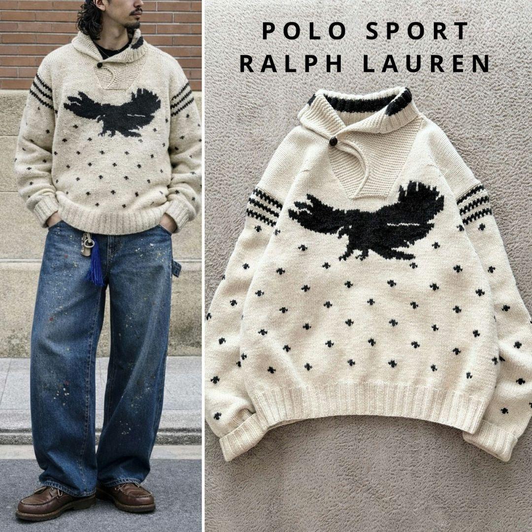 RALPH LAUREN 90s ニット イーグル柄 カウチンセーター 希少】 イーグル柄カウチンニット M相当 ウール100% 90s - メルカリ