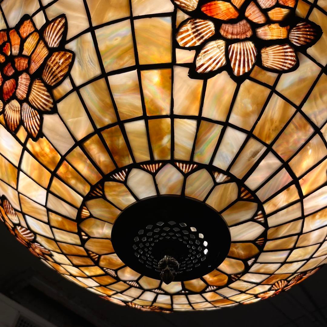 瀧住照明製】ステンドグラス風シャンデリア 5灯式 天井直付け 花柄