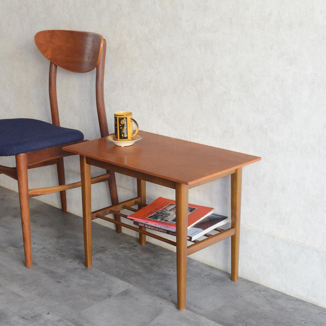 デンマーク 北欧ヴィンテージ チーク サイドテーブル ラダー棚付 北欧