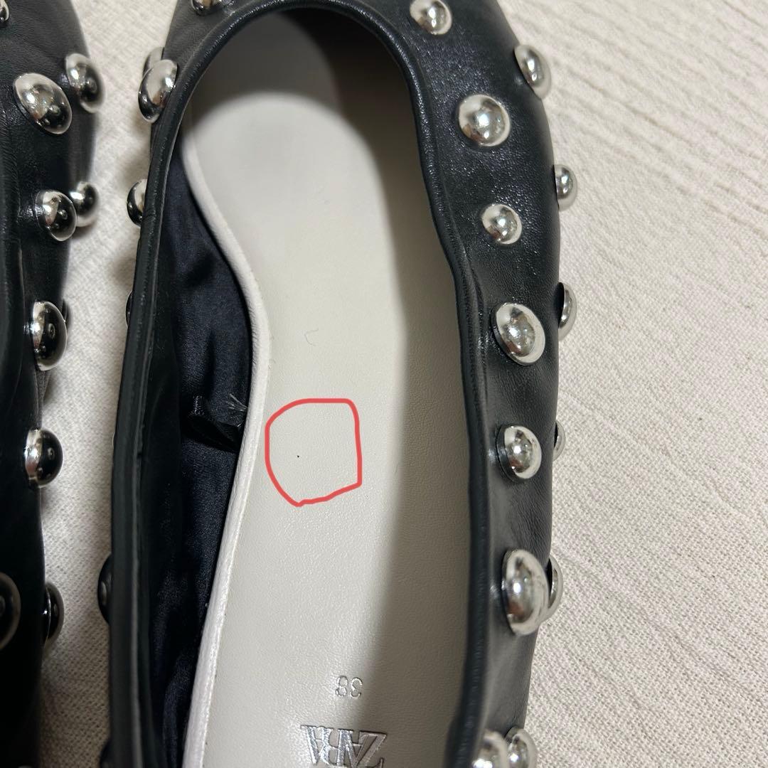 ZARA ザラ スタッズ付きレザーバレリーナシューズ 38 (24.6cm)