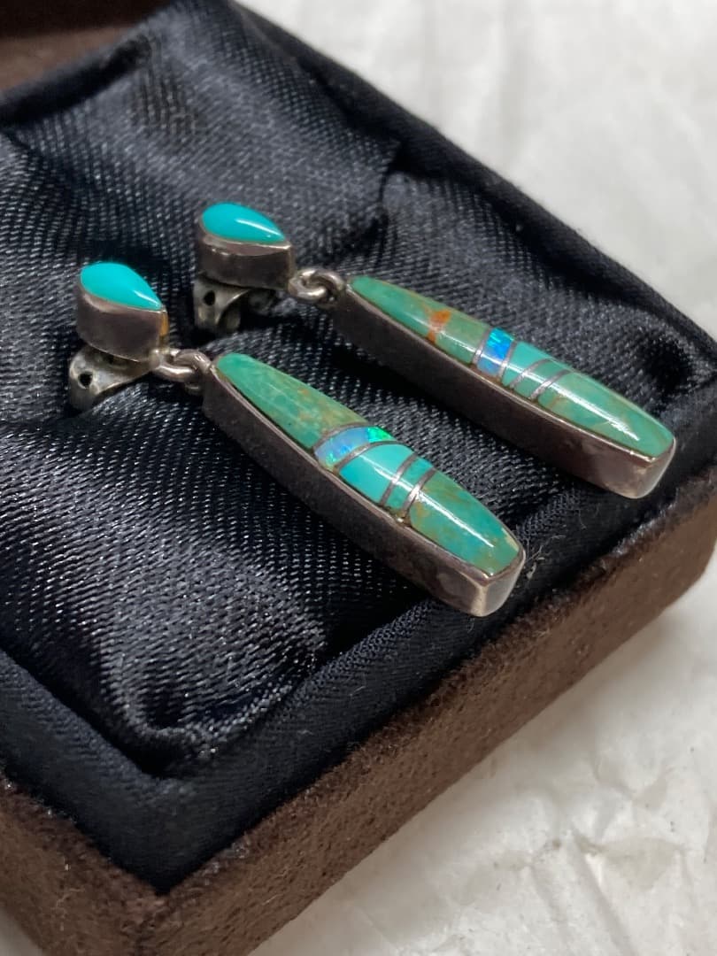 S.Martinez インディアン インレイ ターコイズ シルバー ピアス - メルカリ
