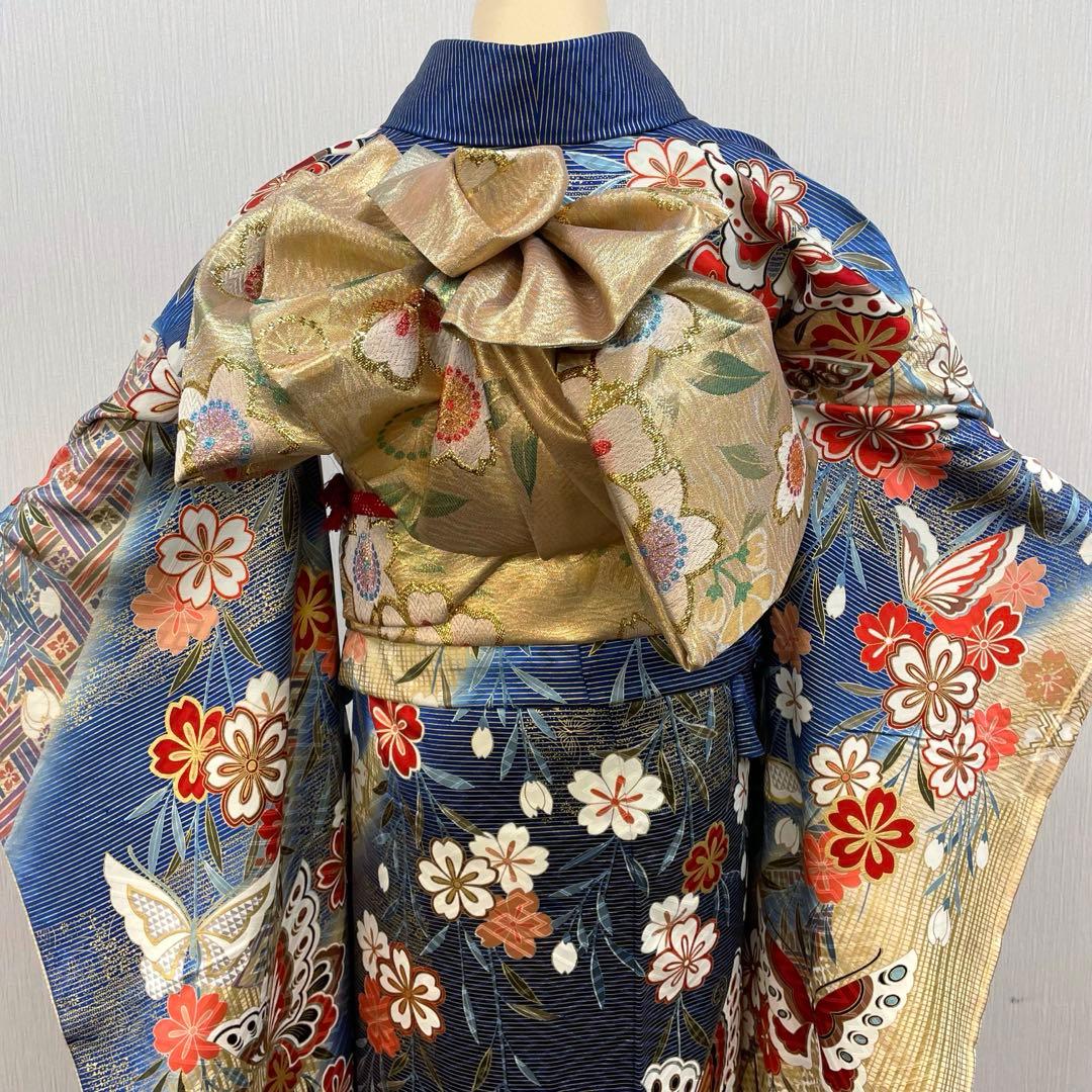 梅乃【172】正絹 振袖 セット 前撮り 成人式 撮影 青 蝶 谷崎潤一郎 黒