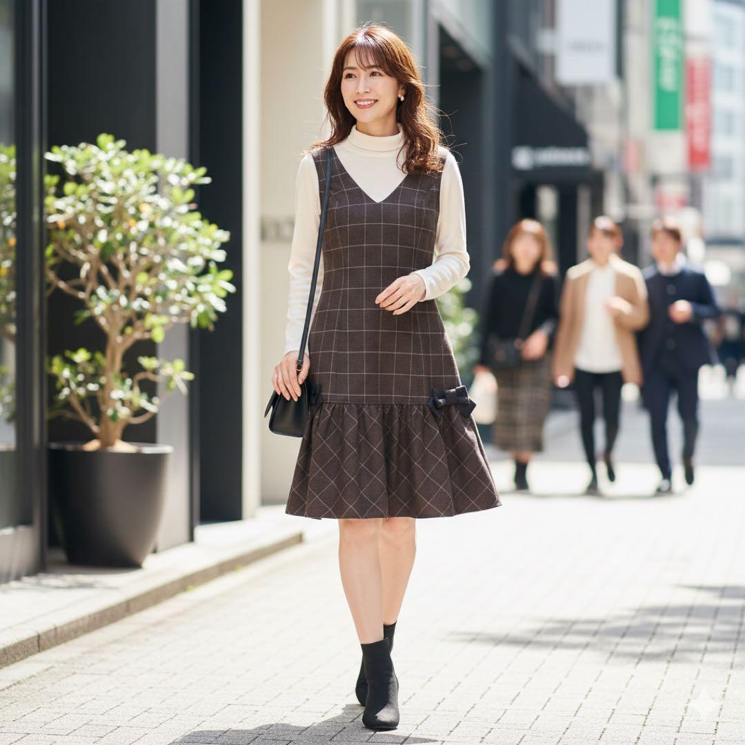 新品タグ付きM'S GRACY エムズグレイシー膝丈ワンピースリボン36