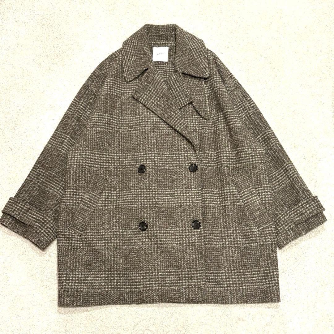 スピックアンドスパン Wスライバーチェックハーフコート ブラウン 38