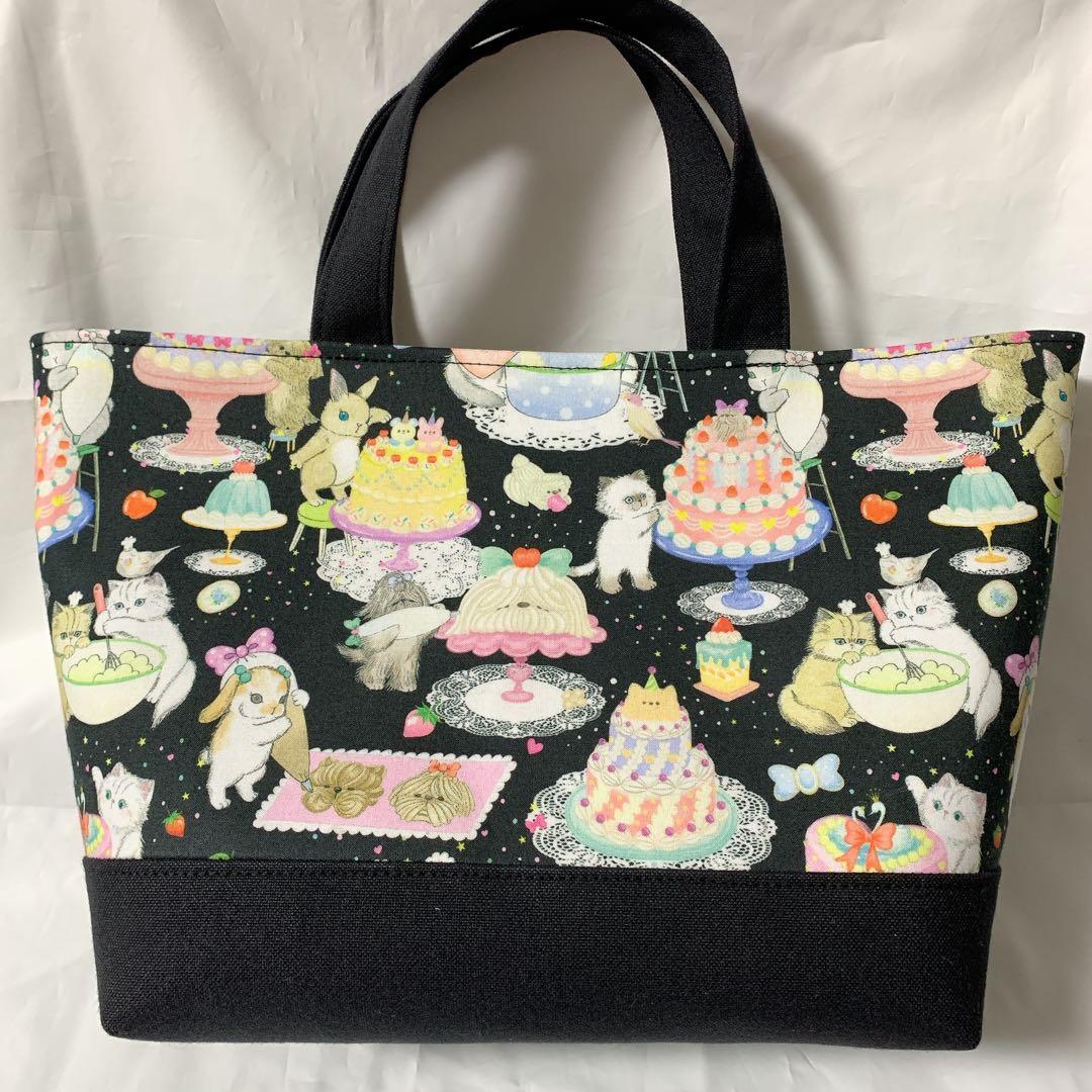 ユキエモン yukiemon ハンドメイド トートバッグ クックキャッツ 黒
