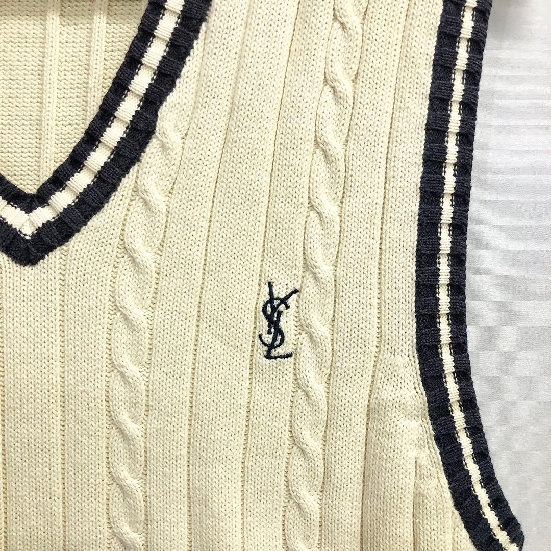 16】イヴサンローラン ニットベスト ケーブル編み YSLロゴ - メルカリ