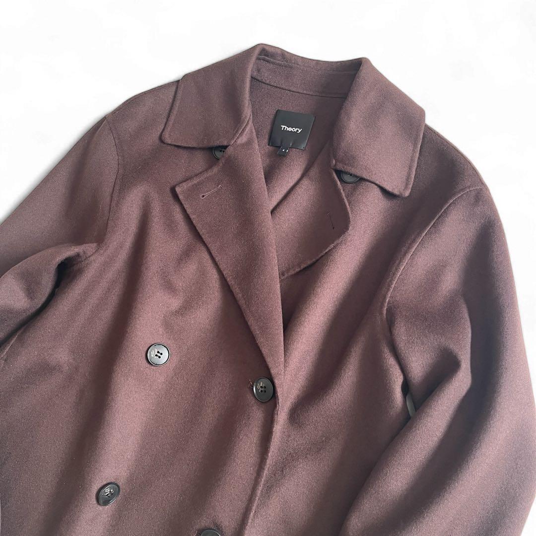美品 Theory 近年モデル ダブルフェイス カシミヤ混 ピーコート 茶色 S
