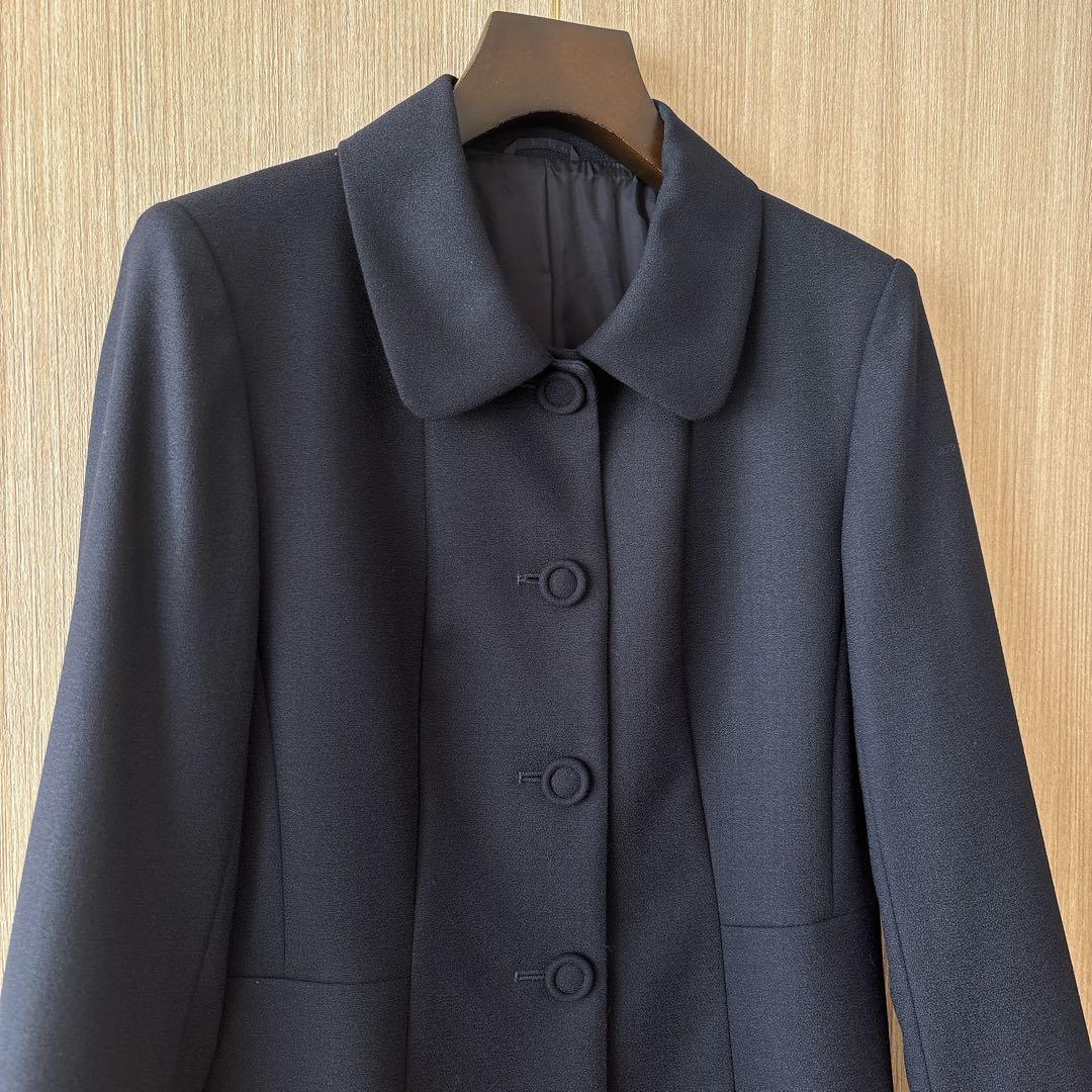 1241】アナイ ウールジョーゼットクルーネックジャケット 38 濃紺