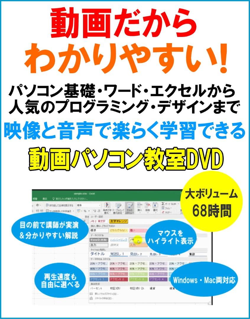 エクセル上達　動画パソコン教室！『楽ぱそDVDフルセット』2024/365 動画パソコン教室!楽ぱそDVD【プレミアム】オフィス365/2024/2021