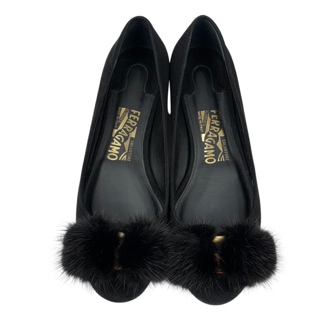 【極美品】サルヴァトーレフェラガモ　24cm　6.5D ヴァリナ　ファー　黒