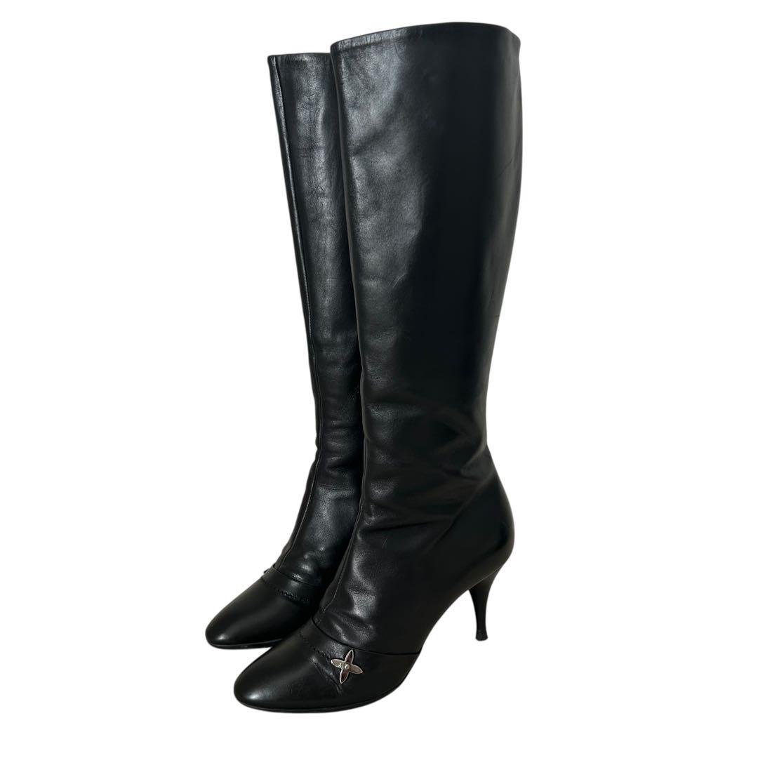 美品 ルイヴィトン ロングブーツ レザー 黒 23.5cm 36.5