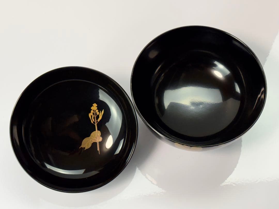 未使用】越前漆器【源伸堂】蒔絵付 吸物椀5客セット 共箱栞付R7112328