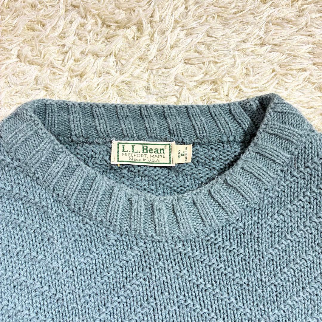 希少カラー　80s 90s L.L.bean コットンニット USA製 ラグラン