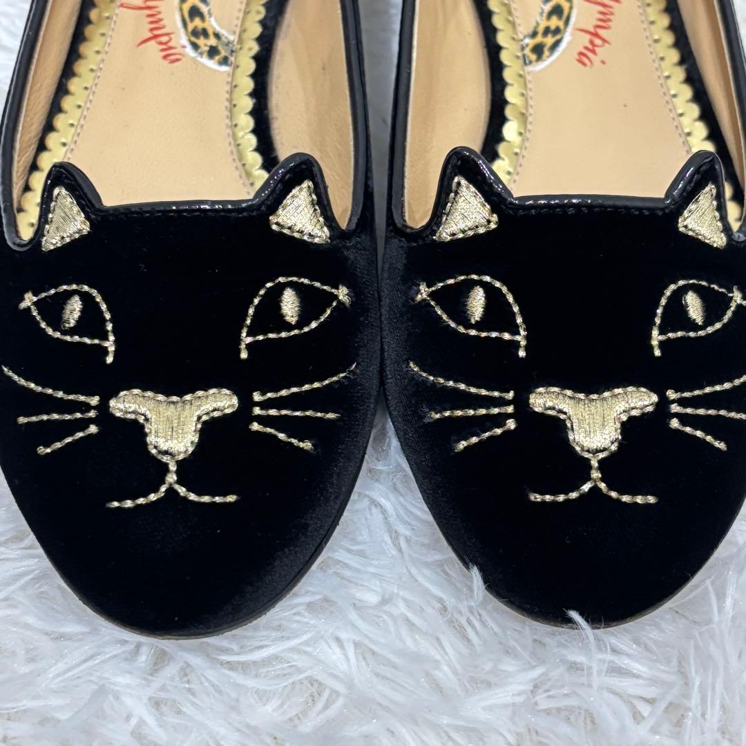 極美品] シャルロットオリンピア ベロア 猫モチーフ 刺繍 フラット