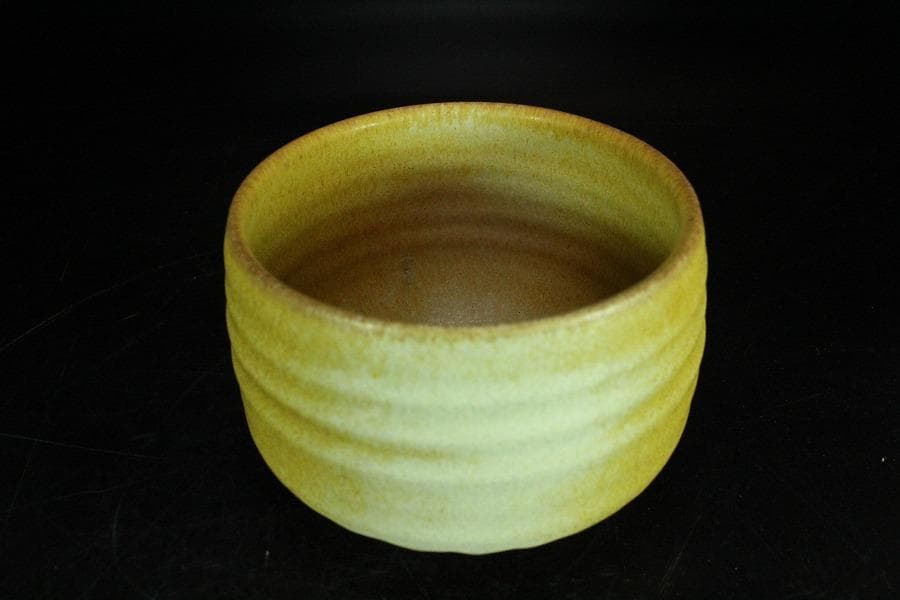 茶道具 坂野鳳洋作 黄燿 京焼 茶碗 煎茶 美品 共箱(K-YC428)