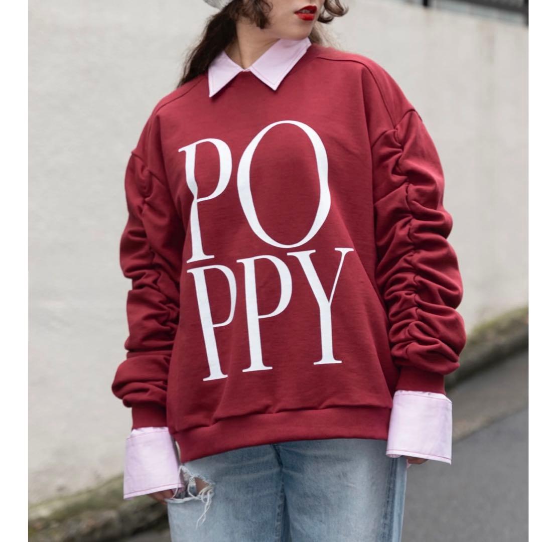 極美品✨POPPY ロゴプリントスウェット プルオーバー ギャザースリーブ