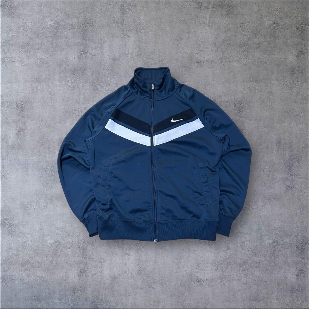 00s ナイキ トラックジャケット M 青 刺繍ロゴ スウッシュ Y2K 好配色