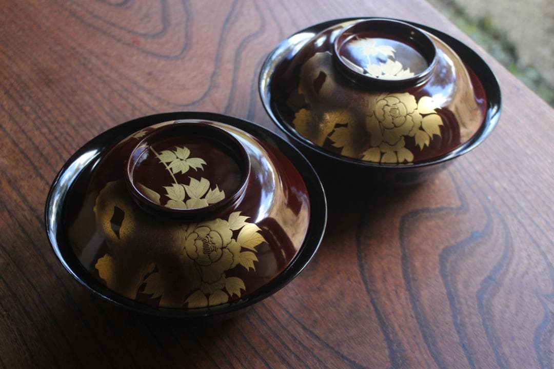 時代逸品！風情ある栗色漆に極上牡丹蝶蒔絵の映える大椀2点（検輪島塗蒔絵椀雑煮椀 m22034407995_1.jpg?1756807748
