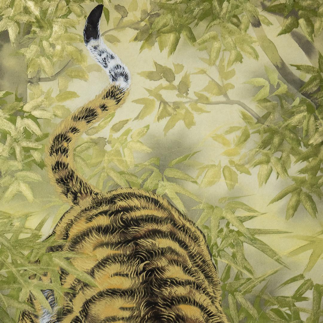 掛軸-795 米重忠夫 猛虎 共箱 二重箱